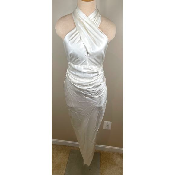 The Sei Cross Wrap Halter Neck Silk White Ivory Midi Dress Size 4 - Picture 3 of 9